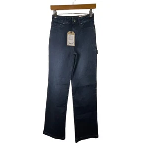 PrAna Tukino Jean Size 0 Regular Wide Leg Carpenter Dark Wash High Rise Denim - Picture 1 of 12