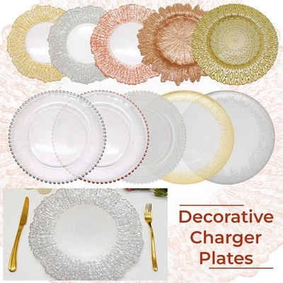 13" Glass Charger Plates Wedding Events Party Round Dining Set Table Decoration - Image 1 of 4