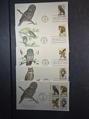 1978 US AMERICAN OWLS FDC Scott# 1760-1763, 1763A, FLEETWOOD Set of 5 - stk#KR10 - Image 1 of 4