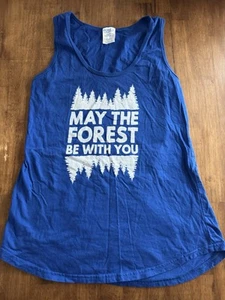 “May The Forest Be With You” Blue White Racerback Cotton Tank Top Women Small - Picture 1 of 7