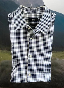 Hugo Boss Men's sz-43/17 Slim Fit Box Print LS Dress Shirt blu/white Design - Picture 1 of 11