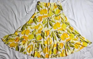Sky To Moon Women's Green Skirt Floral Ruffle Size Medium Long Drawstring Flare - Picture 1 of 14