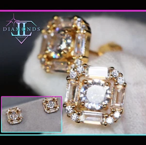 Gold Iced Out Ohrstecker, Herren Gold Diamant Ohrstecker, Damen Baguette Ohrstecker - Bild 1 von 8