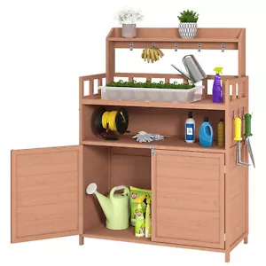 Potting Bench Table Garden Patio Planting Workstation W/ Storage Cabinet & Shelf - Picture 1 of 7