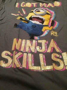 Despicable Me 4 Movie Minion I Got Mad Ninja Skills Glitter Juniors XL Shirt - Picture 1 of 3