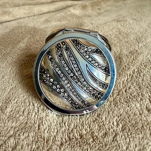 Brighton Women's Compact Double Mirror Silver Tone Clear/Black Crystals - Picture 1 of 9