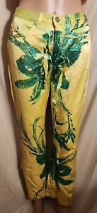 Fabulous GIANFRANCO FERRE Dress Pants Cotton Blend/Satin Yellow/Green 28×36.5"