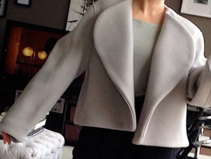 Manteco Italien H&M grau NWT cropped Wolljacke kurzer Mantel breiter Kragen Bubble M - Bild 1 von 23