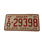 vintage 1996 north carolina dealer car license plate 29398