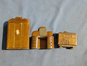Vintage Doll Dollhouse Solid Wood Hand Made Bedroom Set (PL79) - Picture 1 of 22