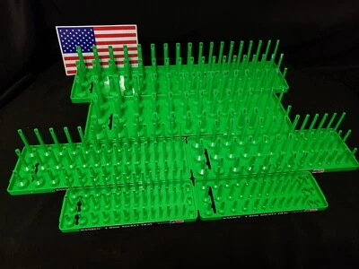Hansen 3 Row Socket Tray Metric SAE Tool Rack Holders 1/4" 3/8" 1/2" Green -USA - Image 1 of 4