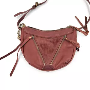 LUCKY BRAND Rich Brown Perforated Leather Hobo Bag Purse Med Zipper w/Charm - Picture 1 of 6