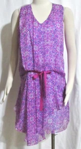 NEW Womens Ladies SUNDANCE Abstract Silk Pink & Blue Tiered Dress 6 Orig $178 - Picture 1 of 6