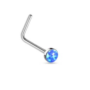 Opal Flat Top 316L Surgical Steel "L" bend Nose Stud Rings 20G 1/4" - Picture 1 of 13