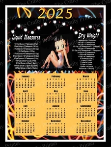 2025 BETTY BOOP KALENDERMAGNET + Umrechnungstabelle für trockene/flüssige Maße 8x10 - Bild 1 von 2