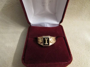 Anillo inicial "I" relleno de oro amarillo dedo pequeño/niño con piedra ónix - Imagen 1 de 13