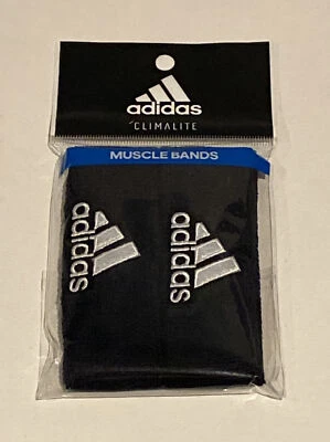 Adidas Climalite 1" Muscle Bands Black White OSFA 2 piece Set Sweat Bands - Image 1 of 4