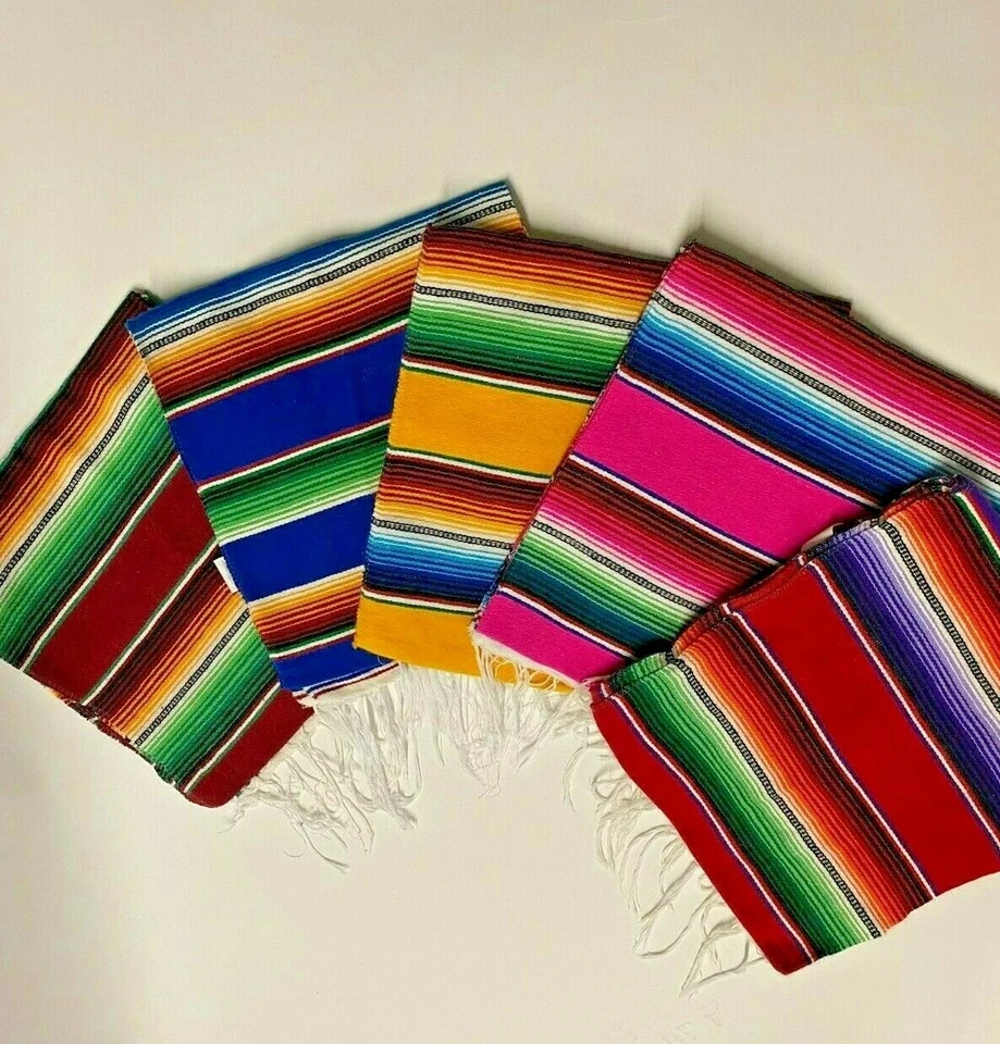 MEXICAN SARAPE , SARAPE TABLE RUNNER ,BLANKET , 56" X 23" , CHOOSE COLOR, FIESTA - Image 1 of 1