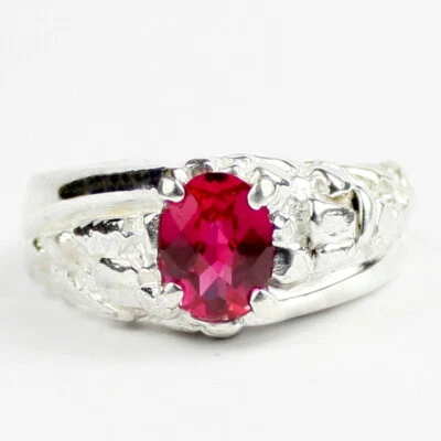 Created Ruby, 925 Sterling Silver Men's Ring, SR368 - Image 1 of 4