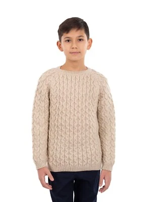 SAOL Classic Aran Cable Sweater for Kids: Crew Neck, 100% Merino Wool - Image 1 of 2