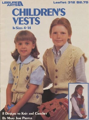 Children's Vests Leisure Arts #312 Knitting & Crochet Pattern Leaflet -8 Designs - Image 1 of 2