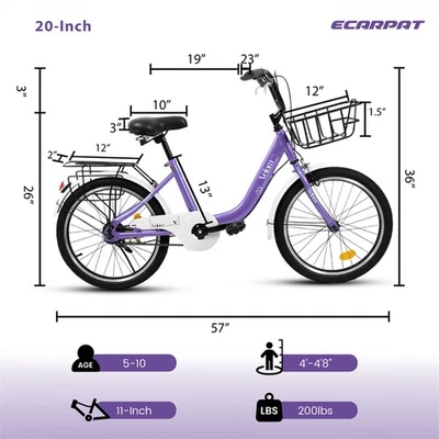 Bicicleta para niños de 20"" con freno de montaña rusa y freno en V de 1 velocidad para niños y niñas Foto 1 de 4