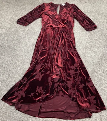 Calvin Klein Dress Womens 8 Burgundy Velvet Burnout Fairy Whimsy Goth Holiday - Image 1 of 4