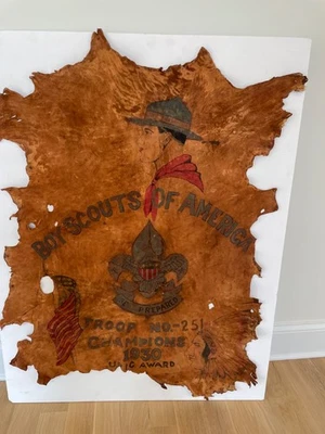 1930 Boy Scout Folk Art Rawhide Award/Obra de arte após Rockwell’s 1927 Handbook - Imagem 1 de 4