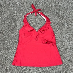 Traje de baño Tankini Cupshe Halter con corbata cuello en V rojo liso con volantes talla mediana - Imagen 1 de 6
