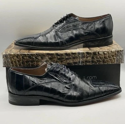 NEW David Eden Mens Eel &Crocodile Leather Dress Shoes Navy Blue Black SZ 10 - Изображение 1 из 4