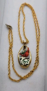 Vintage Danbury Mint Winter Cardinal Pendant Sterling Gold Plated 18" Necklace - Picture 1 of 3
