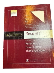 Southworth 100% Cotton 24 lb Ivory Resumé Paper 8.5" x 11" Watermarked 67 Sheets - Photo 1/3