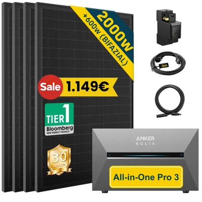 Balkonkraftwerk 2000W mit Speicher Anker Solix Solarbank 3 E2700 Pro Komplettset - Bild 1 von 4