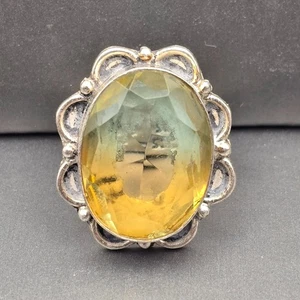 Ametrine Glass Ring Size 8.5 Faceted Oval VTG 925 Silver-Plated Statement Jewelr - Picture 1 of 15