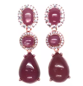 Heated 10 X 15 mm. Red & Pink Ruby Cubic-Zirconia Earrings Silver 925 Sterling - Picture 1 of 5