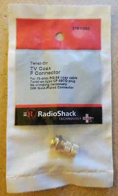 NEW! RadioShack Gold Plate Twist-On TV Coax F Connector 278-0292 *FREE SHIP* - Image 1 of 4