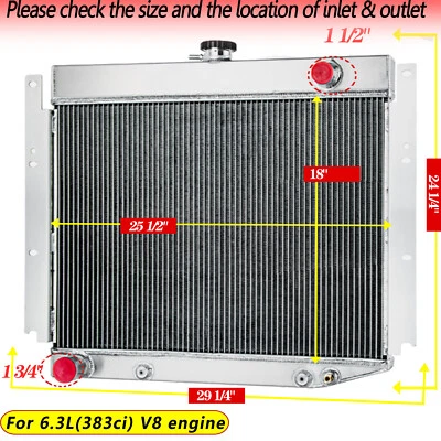 4-Core Radiator For 1969-1971 Dodge D100 D200 D300 W100 W200 W300  Pickup 6.3 V8 - Image 1 of 4