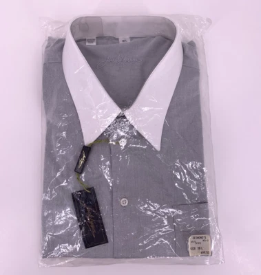 NOS VINTAGE  Jack Lipson Dress Shirt Men's 18-L Gray Contrast Collar 80s Wall St - Image 1 of 4