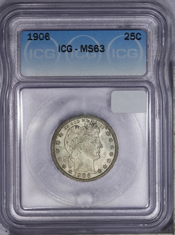 1906 Barber Quarter 25c ICG MS63 Cover