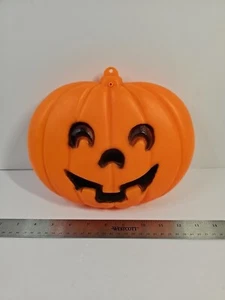 Vintage Blasform Jack-O-Laterne orange Kürbis Licht Halloween Dekor flach dünn 9,5 Zoll - Bild 1 von 8