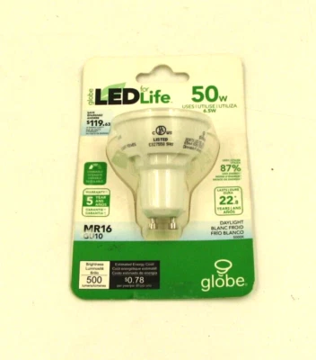 GLOBE MR16/GU10 LED 6.5W/ (50Wequiv)   daylight 5000K  LED - Image 1 of 2