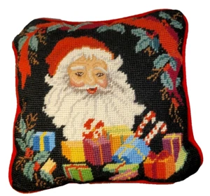 Vintage Santa Cushion Red Velour and Embroidered Imperial Elegance 9'' Square - Picture 1 of 7