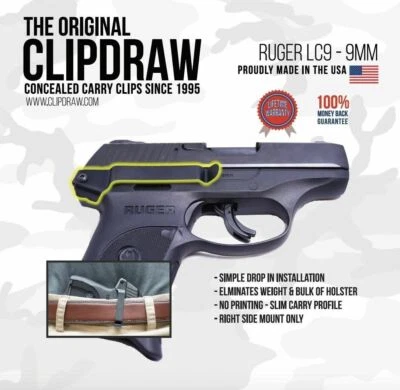 Clipdraw Belt Clip for Ruger LC9 & LC380 IWB Black - Right Concealment Holster - Image 1 of 4