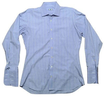 Tom James Men's Shirt Size Large Blue Yellow Check Long Sleeve French Cuff - Image 1 of 3