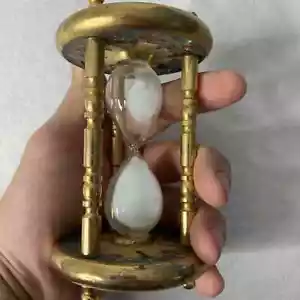 CAMCo Brass Hourglass Timer Greek Temple Design White Sand Glass Chamber - Picture 1 of 5