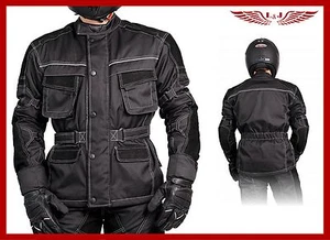 NEUE TEXTILJACKE MOTORRAD BIKER MIT NUBUK LEDER EINSÄTZEN + HERAUSNEHMBAREN PROT - Bild 1 von 2