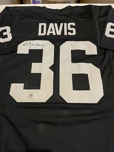 OAKLAND RAIDERS Mike Davis #36 Signed HOME BLACK JERSEY Beckett SB XV XVIII - Picture 1 of 2