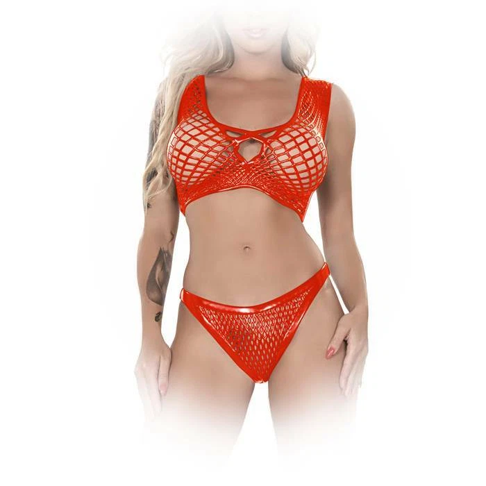 Ledapol - Atemberaubendes Latex Netz Bustier & String Set in diversen Farben - Bild 1 von 1