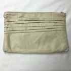 Italian Leather Cosmetic Zipper Bag Beige Large 12x8 Soft Leather Made in Italy