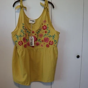 SAVANNA JANE Women's Patio Party Yellow Floral Embroidered Tank Top Boho Sz 2X - Picture 1 of 9